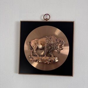 Buffalo standing plaque copper tone wall decor